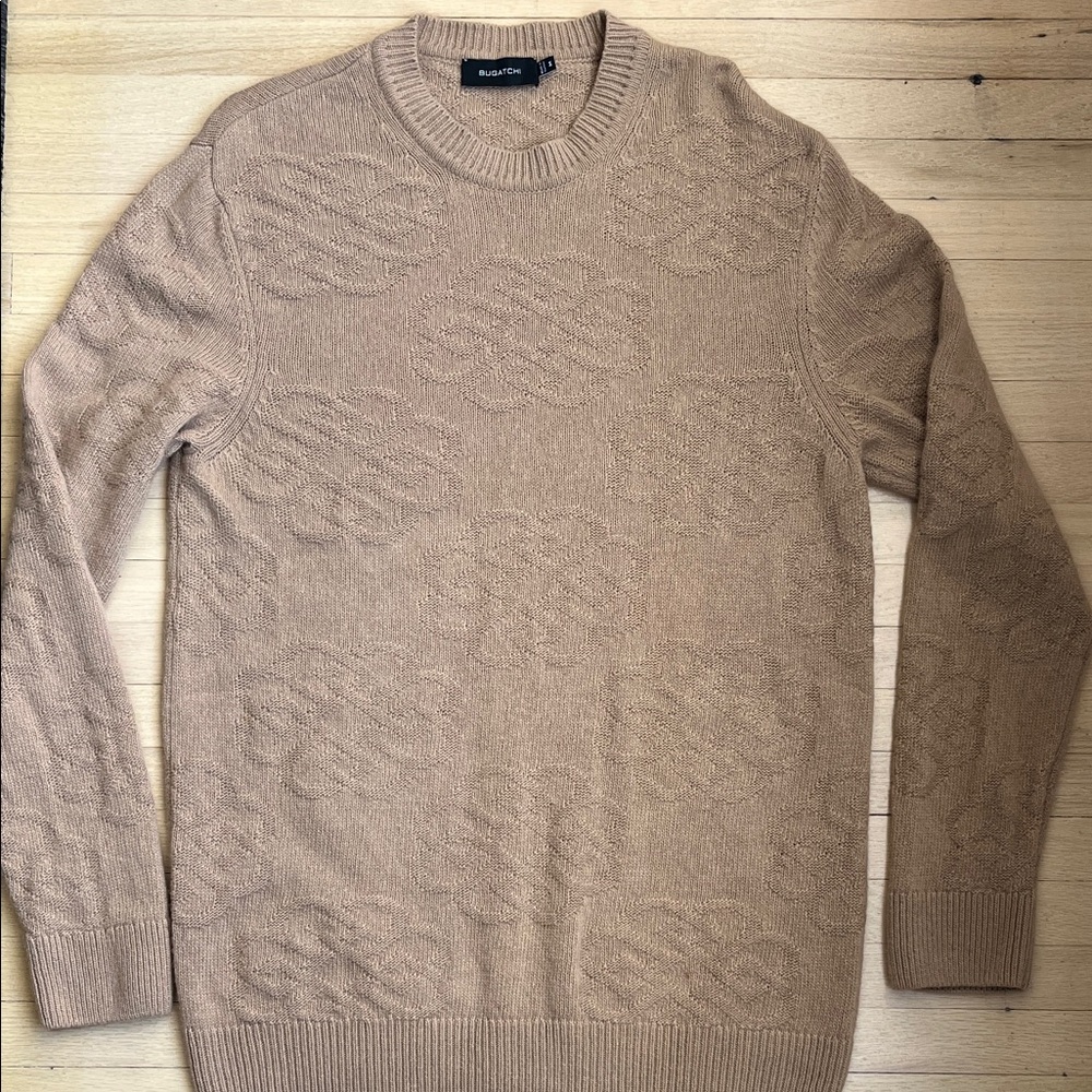 Bugatchi Men's Tan/Taupe Florette Patterned Crewneck Sweater